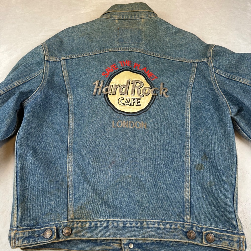 Vintage 80s Levi's Denim Jacket Hard Rock Cafe London Pins Distressed  M - Picture 2 of 10